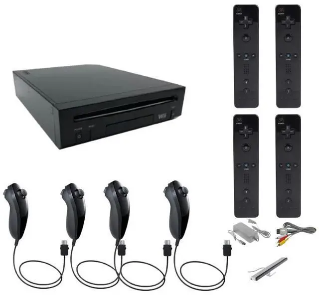Main image of Nintendo Wii Video Game Console Black Refurbished Bundle for 4 Player Set