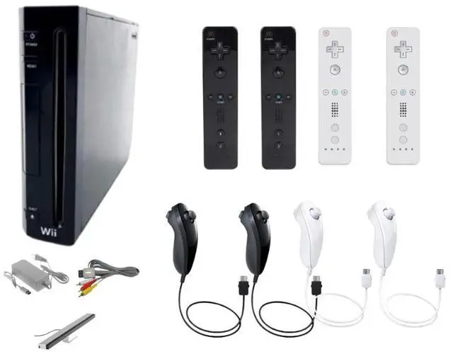 Main image of Nintendo Wii Console 4-Player Bundle Black - Refurbished with 2 Black & 2 White Remotes & Nunchuks