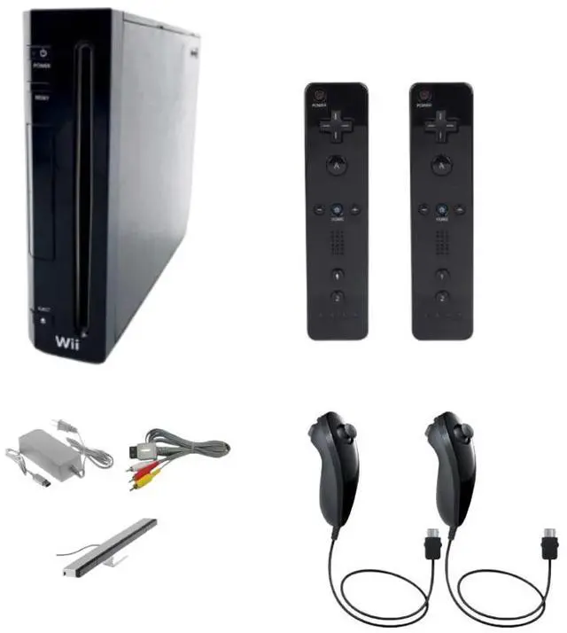 Main image of Nintendo Wii Console System in Black with 2 Wireless Motion Controllers - Refurbished