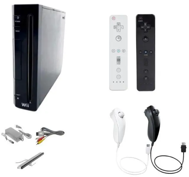 Main image of Nintendo Wii Console System in Black Refurbished with 2 Controllers & Nunchuks (White & Black) - Motion Gaming Bundle