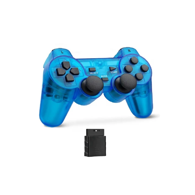 Alt view image 2 of 5 - RetroFam 2Pack PS2 Controller Wireless for Playstation 2 Game Console, Transparent Purple + Blue