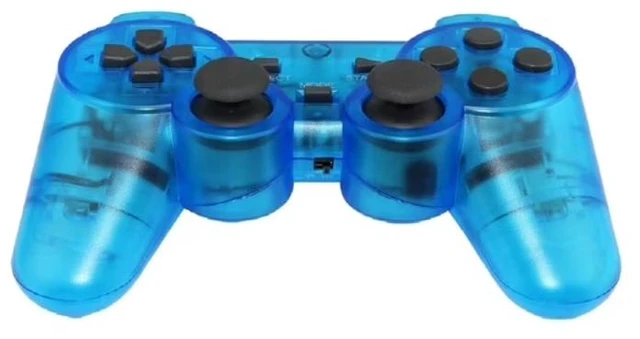 Alt view image 3 of 6 - RetroFam 2 Pack compatible PS2 Controller Wireless for Playstation 2 PS2 Console, Transparent Blue