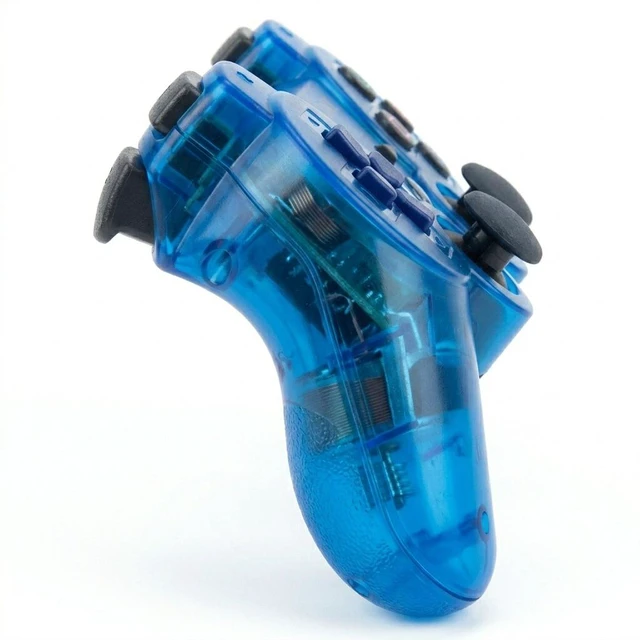Alt view image 5 of 6 - RetroFam 2 Pack compatible PS2 Controller Wireless for Playstation 2 PS2 Console, Transparent Blue