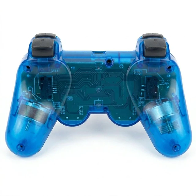 Alt view image 6 of 6 - RetroFam 2 Pack compatible PS2 Controller Wireless for Playstation 2 PS2 Console, Transparent Blue