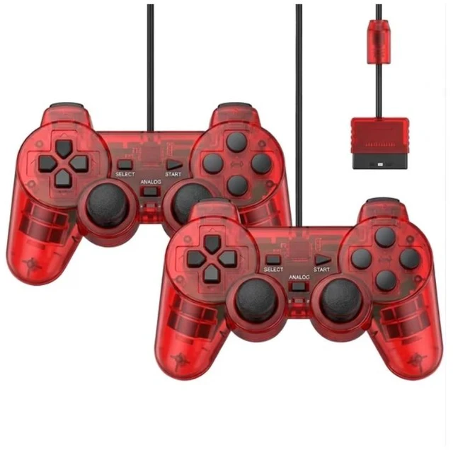 Main image of RetroFam 2 Pack Wired Controller Compatible for PlayStation 2 PS2 Game Console, Transparent Red