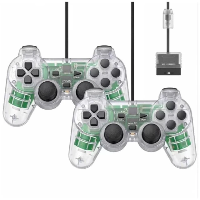 Main image of RetroFam 2 Pack Wired Controller Compatible for PlayStation 2 PS2 Game Console, Transparent