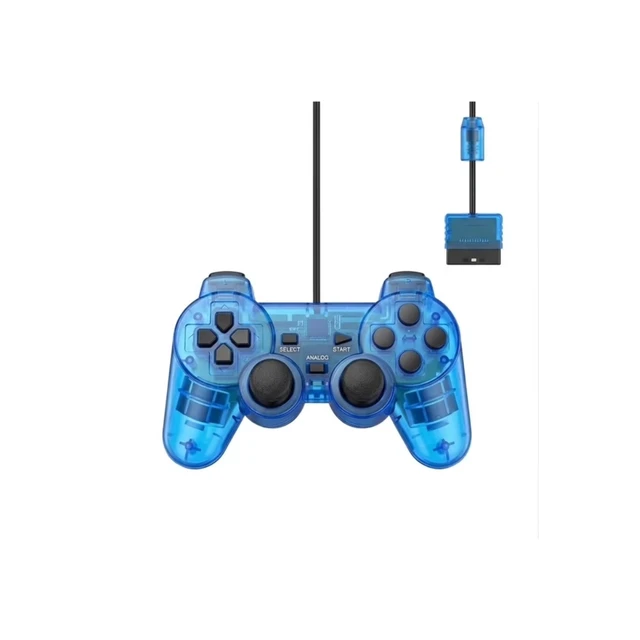 Alt view image 3 of 5 - RetroFam 2 Pack Wired Controller Compatible for PlayStation 2 PS2 Game Console, Transparent Red & Blue