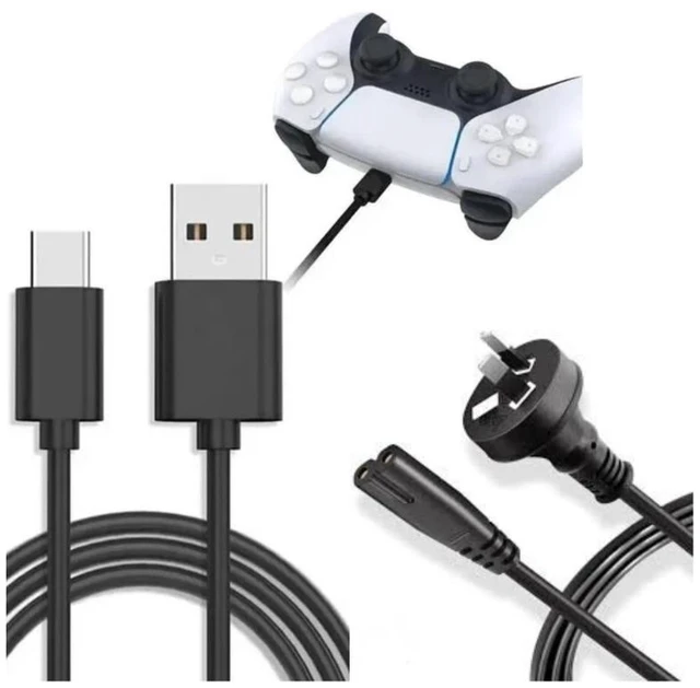Main image of Retrofam Next-Gen Gaming Bundle: Wireless Controller for PS5 (White) + USB-C Data Cable & 2-Prong AC Power Cord