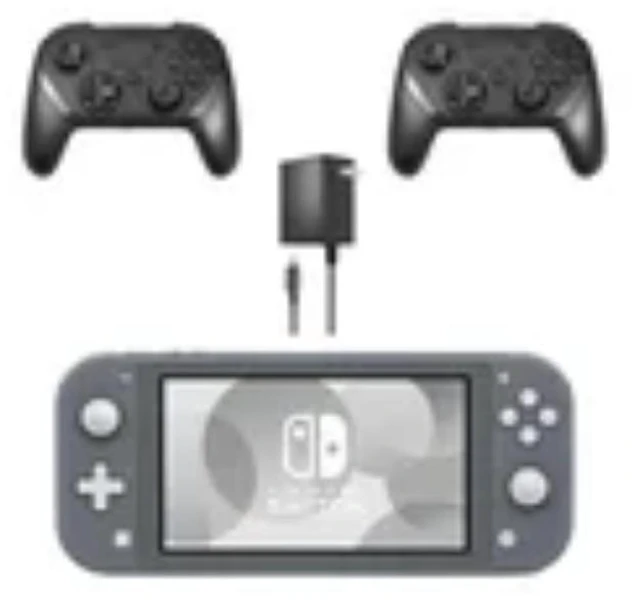 Main image of Nintendo Switch Lite Handheld Gaming Console, Gray, with 2 RetroFam Wireless Pro Controllers and Charger Bundle
