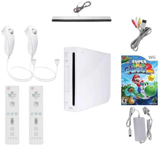 Main image of Nintendo Wii Console White Bundle with Super Mario Galaxy 2 Game, 2 RetroFam Remotes, Nunchuk, Sensor Bar & Power Adapter