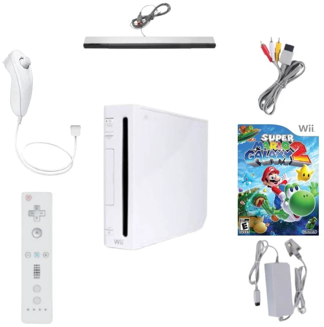 Main image of Nintendo Wii Console White Bundle with Super Mario Galaxy 2 Game, RetroFam Remote, Nunchuk, Sensor Bar & Power Adapter