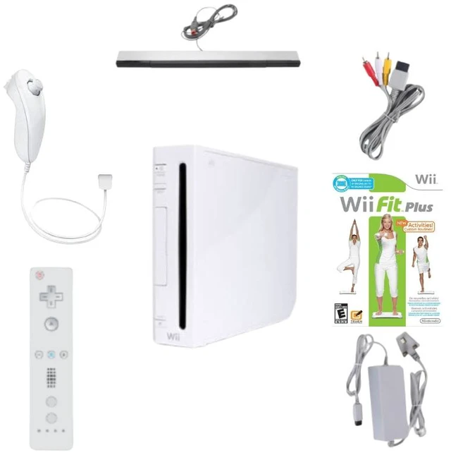 Main image of Nintendo Wii Console White Refurbished Bundle with Wii Fit Plus Game, RetroFam Remote, Nunchuk, Sensor Bar & Power Adapter