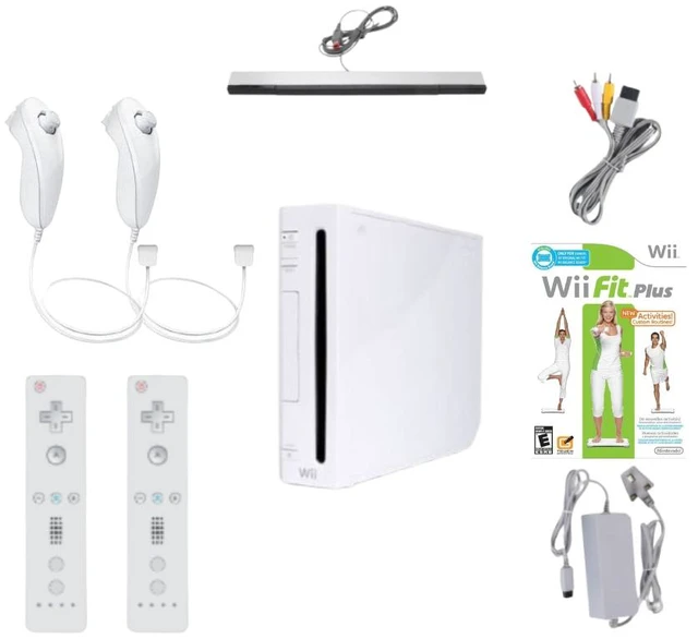 Main image of Nintendo Wii Console White Bundle with Wii Fit Plus Game, 2 RetroFam Remotes, Nunchuk, Sensor Bar & Power Adapter