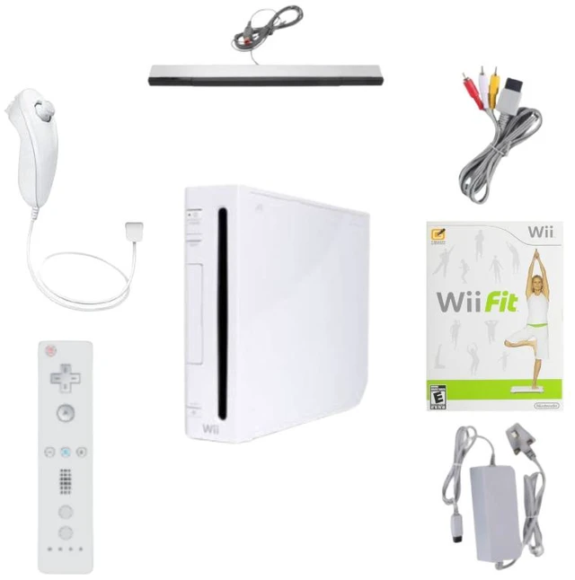Main image of Nintendo Wii Console White Bundle with Wii Fit Game, RetroFam Remote, Nunchuk, Sensor Bar & Power Adapter
