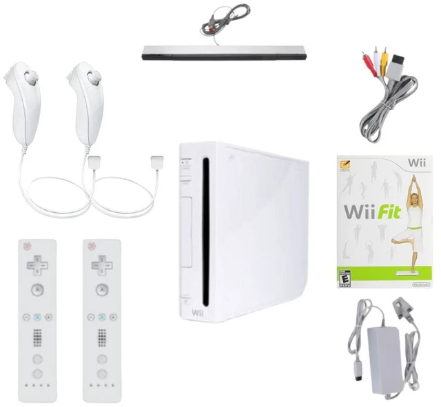 Main image of Nintendo Wii Console White Bundle with Wii Fit Game, 2 RetroFam Remotes, Nunchuk, Sensor Bar & Power Adapter
