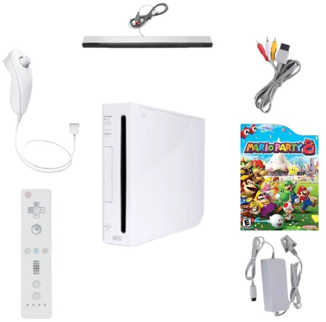 Main image of Nintendo Wii Console White Refurbished Bundle with Mario Party 8 Game, RetroFam Remote, Nunchuk, Sensor Bar & Power Adapter