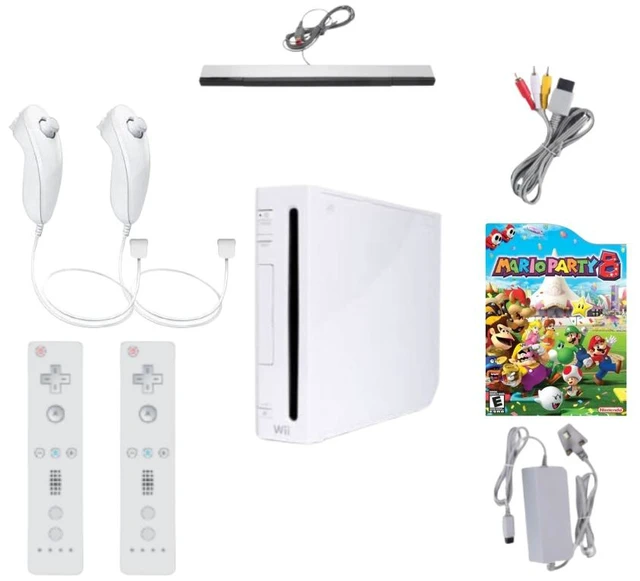 Main image of Nintendo Wii Console White Bundle with Mario Party 8 Game, 2 RetroFam Remotes, Nunchuk, Sensor Bar & Power Adapter