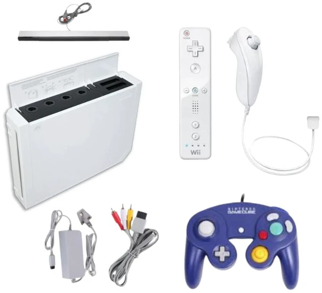 Main image of Nintendo Wii Gaming Console White Bundle with Original Remote, Nunchuk, GameCube Indigo Controller & Cables