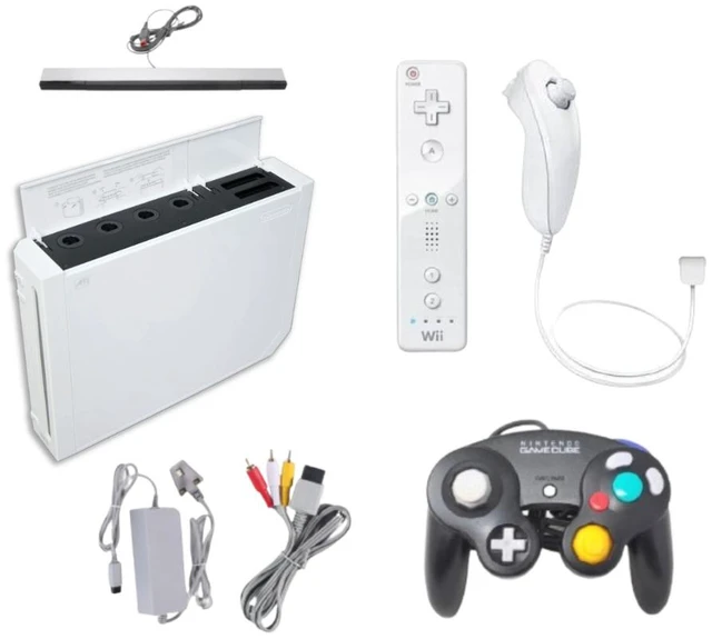 Main image of Nintendo Wii Gaming Console White Bundle with Original Remote, Nunchuk, GameCube Black Controller & Cables
