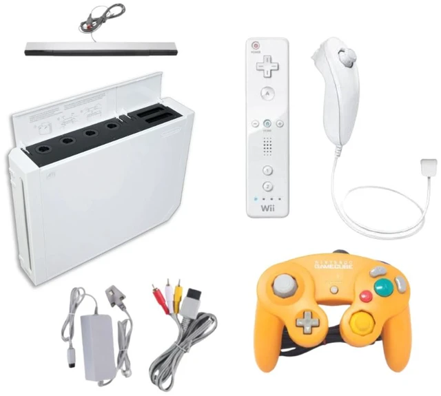 Main image of Nintendo Wii Gaming Console White Bundle with Original Remote, Nunchuk, GameCube Orange Controller & Cables