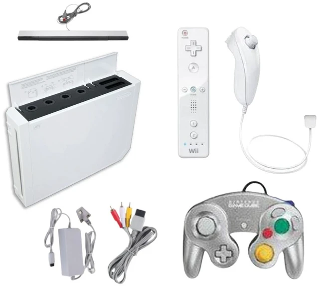 Main image of Nintendo Wii Gaming Console White Bundle with Original Remote, Nunchuk, GameCube Silver Controller & Cables