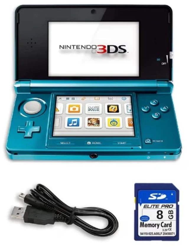 Main image of Nintendo 3DS Aqua Blue Handheld Game Console with 8GB SD Card, 3D Gaming System
