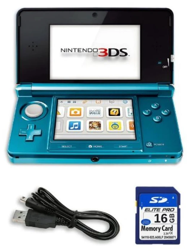Main image of Nintendo 3DS Aqua Blue Handheld Game Console with 16GB SD Card, 3D Gaming System