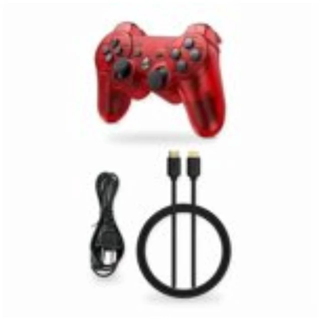 Main image of RETROFAM Wireless Controller, Power Cord and HDMI Cable, Compatible with PS3, Clear Red