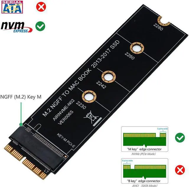 Alt view image 6 of 6 - M.2 NVME SSD Convert Adapter Card for Upgrade MacBook Air 2013-2017 NVME/AHCI SSD 2230 2242 2260 2280