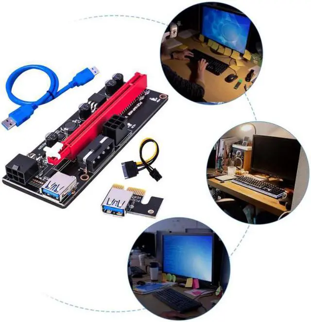 Alt view image 2 of 6 - 60cm  PCI-E Riser Card VER009S  1x 4x 8x 16x Extender PCI-E   GPU Dual 6Pin Adapter Card SATA 15pin For Bitcoin Mining