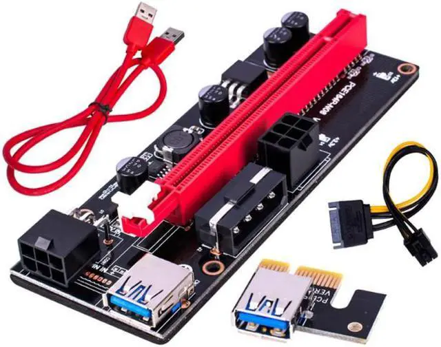 Main image of 60cm  PCI-E Riser Card VER009S  1x 4x 8x 16x Extender PCI-E   GPU Dual 6Pin Adapter Card SATA 15pin For Bitcoin Mining