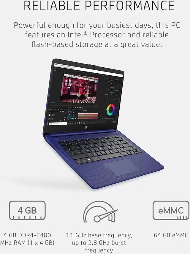 Alt view image 12 of 18 - HP 14 Series 14" Laptop - Intel Celeron N4020 - 4GB RAM - 64GB eMMC - Windows 10 Home in S mode - Indigo Blue  14-dq0010nr (47X74UA#ABA)