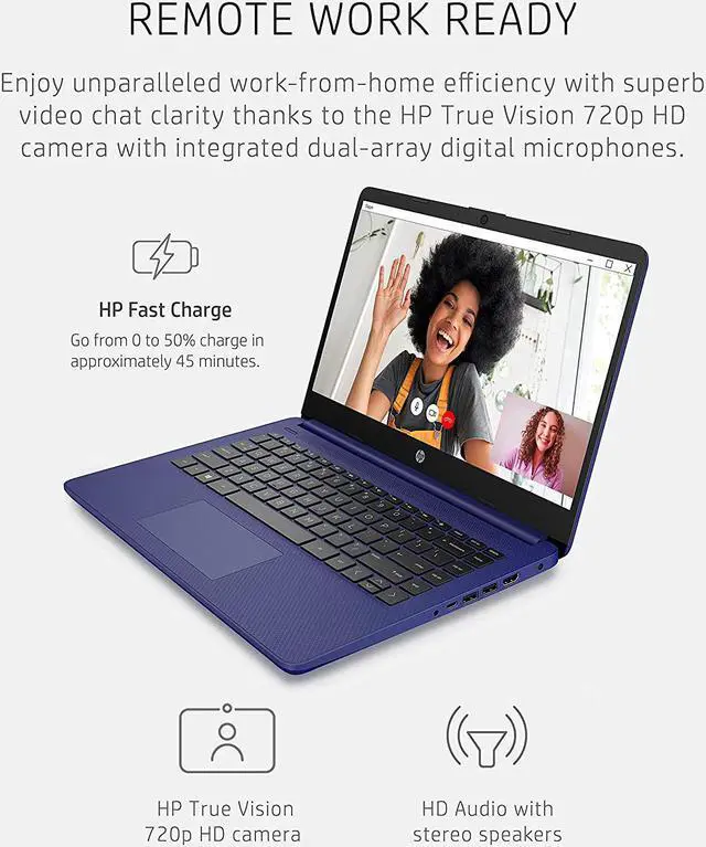 Alt view image 14 of 18 - HP 14 Series 14" Laptop - Intel Celeron N4020 - 4GB RAM - 64GB eMMC - Windows 10 Home in S mode - Indigo Blue  14-dq0010nr (47X74UA#ABA)