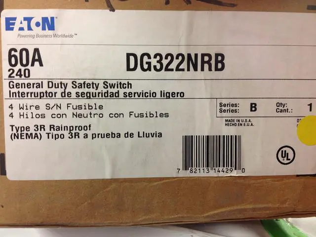 Alt view image 3 of 4 - Eaton / Control Automation DG322NRB SWITCH; GENERAL DUTY SAFETY; 3 POLE; 60A; NEMA 3R; FUSIBLE W/NEUTRAL