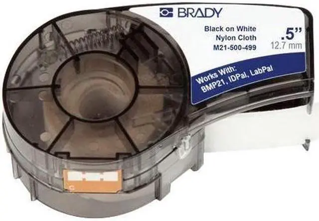 Alt view image 7 of 9 - brady high adhesion cloth label tape m21500499  black on white nylon  compatible with bmp21plus, id pal, and labpal printers  16' length, 0.5" width