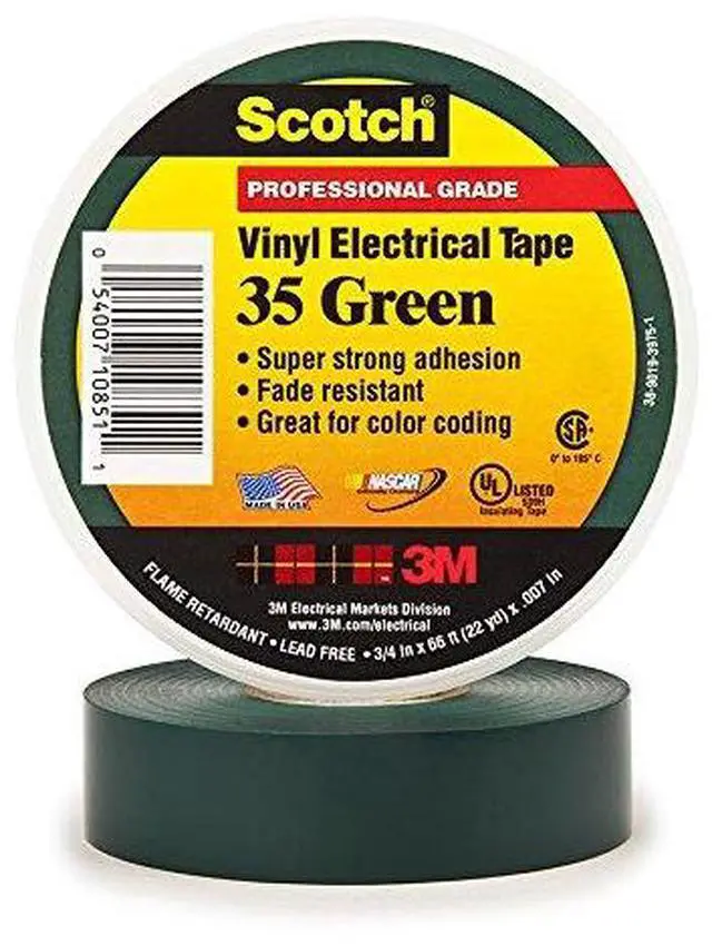 Alt view image 4 of 9 - 3M 10851 Scotch #35 Electrical Tape, 3/4-Inch by 66-Foot by 0.007-Inch, Green - OEM
