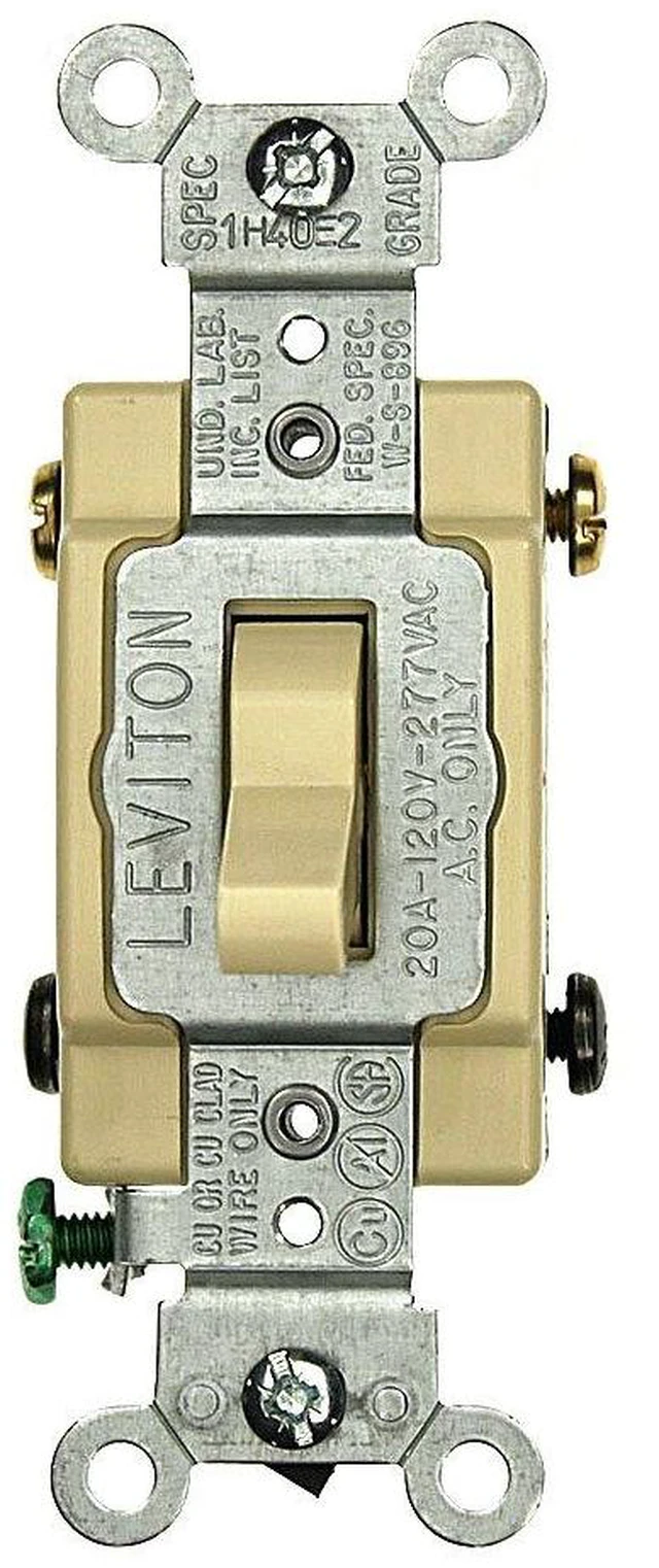 Main image of Leviton CS420-2I 20 Amp, 120/277 Volt, Toggle 4-Way AC Quiet Switch, Commercial Grade, Grounding, Ivory