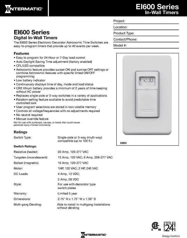 Alt view image 9 of 11 - Intermatic EI600WC Decorator Digital In-Wall 7-Day Astronomic Timer, White