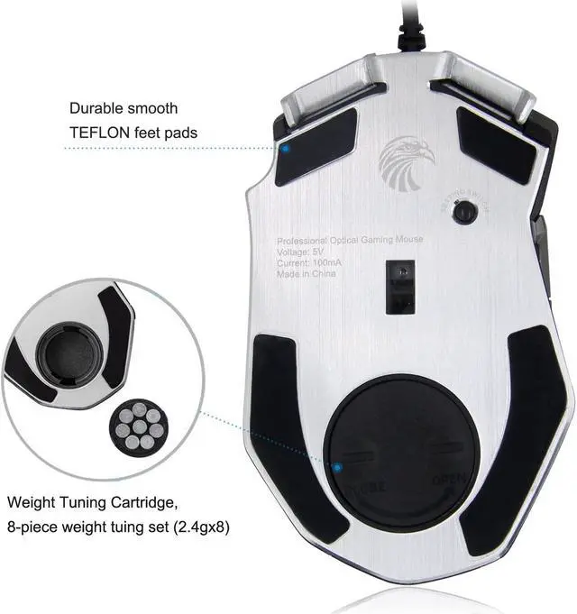 Alt view image 6 of 6 - E-YOOSO Z-7900 USB Wired Gaming Mouse, Adjustable DPI up to 10000, Adjustable Polling Rate, RGB Backlit, 13 Programmable Button, Turnable Weight, for PC/Laptop (Black)