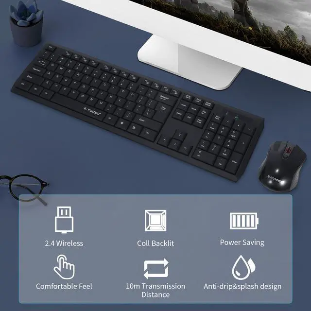 Alt view image 7 of 7 - E-YOOSO E710 Wireless 2.4GHz Keyboard and Mouse Combo Set Super Slim Multimedia Keys for Home Desktop Laptop Notebook (Black)