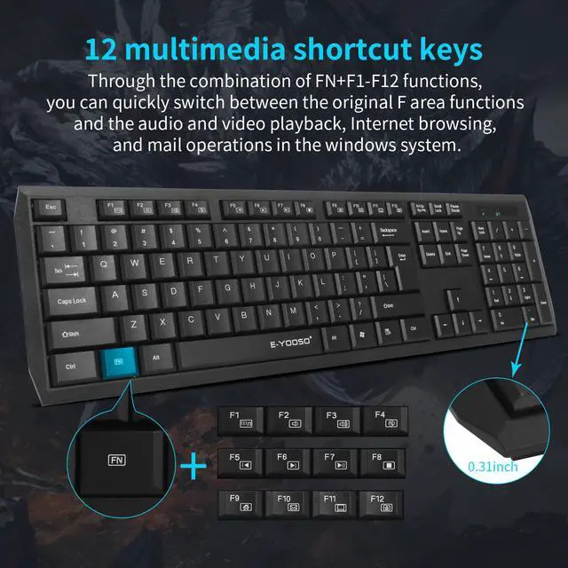 Alt view image 4 of 7 - E-YOOSO E710 Wireless 2.4GHz Keyboard and Mouse Combo Set Super Slim Multimedia Keys for Home Desktop Laptop Notebook (Black)