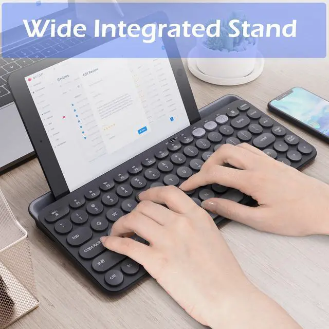 Alt view image 5 of 7 - Wireless Keyboard, Multi-Device Bluetooth Keyboard, Dual Mode (Bluetooth + 2.4G) Wireless Keyboard, Switch to 3 Devices for Windows, Android, IOS, PC, Laptop, Black