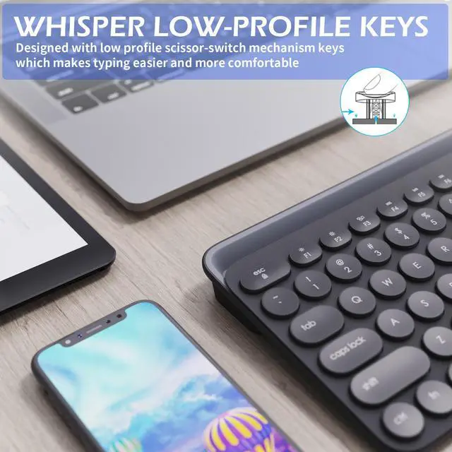 Alt view image 4 of 7 - Wireless Keyboard, Multi-Device Bluetooth Keyboard, Dual Mode (Bluetooth + 2.4G) Wireless Keyboard, Switch to 3 Devices for Windows, Android, IOS, PC, Laptop, Black