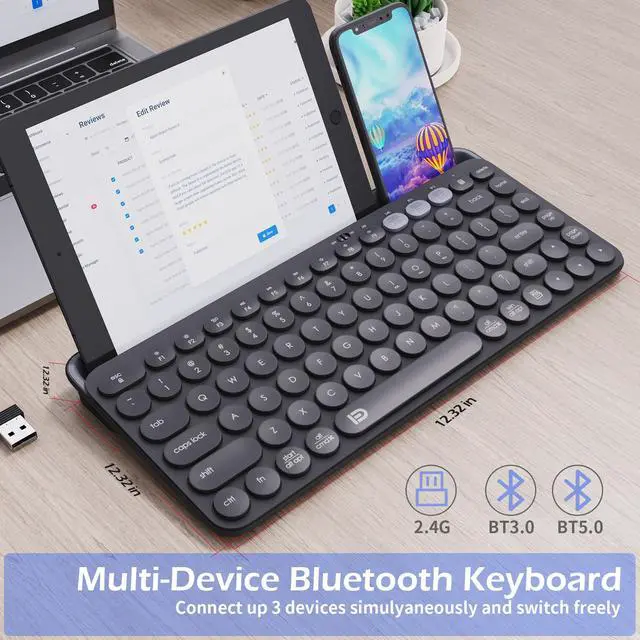 Alt view image 2 of 7 - Wireless Keyboard, Multi-Device Bluetooth Keyboard, Dual Mode (Bluetooth + 2.4G) Wireless Keyboard, Switch to 3 Devices for Windows, Android, IOS, PC, Laptop, Black