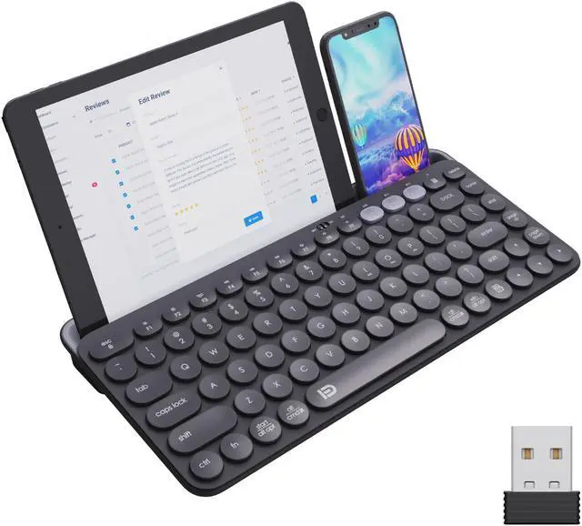 Main image of Wireless Keyboard, Multi-Device Bluetooth Keyboard, Dual Mode (Bluetooth + 2.4G) Wireless Keyboard, Switch to 3 Devices for Windows, Android, IOS, PC, Laptop, Black