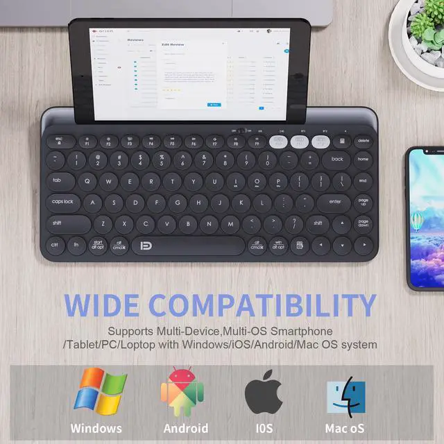 Alt view image 3 of 7 - Wireless Keyboard, Multi-Device Bluetooth Keyboard, Dual Mode (Bluetooth + 2.4G) Wireless Keyboard, Switch to 3 Devices for Windows, Android, IOS, PC, Laptop, Black