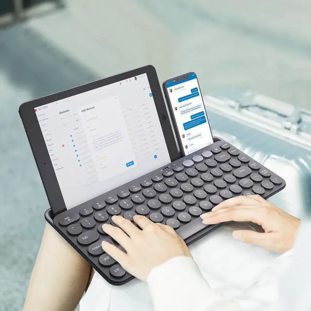 Alt view image 7 of 7 - Wireless Keyboard, Multi-Device Bluetooth Keyboard, Dual Mode (Bluetooth + 2.4G) Wireless Keyboard, Switch to 3 Devices for Windows, Android, IOS, PC, Laptop, Black