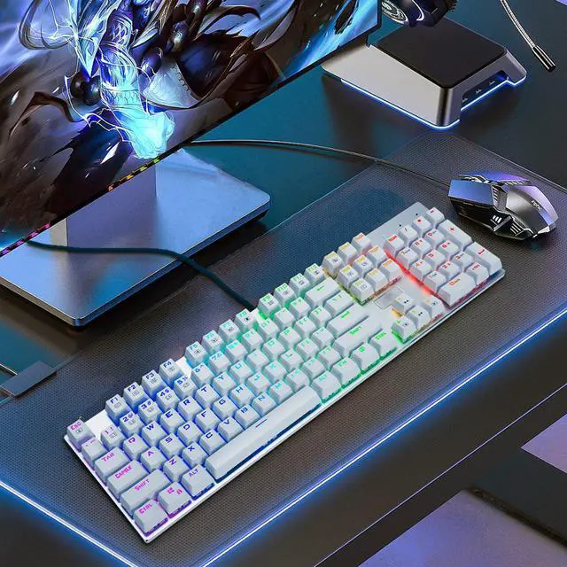 Alt view image 7 of 7 - E-Yooso Z-88 104 Keys Full Size Mechanical Gaming Keyboard Anti-Ghosting, With Tactile&Clicky Blue Switches, Wired Keyboard, RGB LED Backlit, Splash-Proof, for PC Gamer or Office (White)