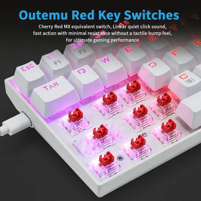 Alt view image 4 of 7 - 65% Wired RGB Gaming Keyboard, E-YOOSO Z686 Compact 68 Keys Mechanical Keyboard with Customizable RGB Backlit, Clicky Red Switches, Stand-Alone Arrow/Control Keys, Detachable Cable, White