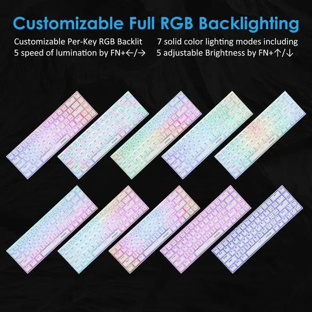 Alt view image 3 of 7 - 65% Wired RGB Gaming Keyboard, E-YOOSO Z686 Compact 68 Keys Mechanical Keyboard with Customizable RGB Backlit, Clicky Red Switches, Stand-Alone Arrow/Control Keys, Detachable Cable, White